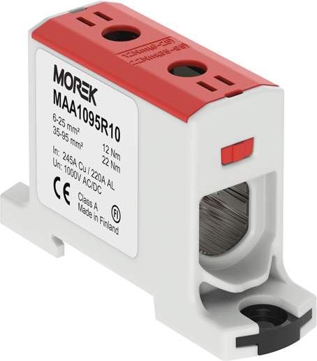 Тунелна клема ЧЕРВЕНА 1P 245A с 2 отвора OTL95 1xAl/Cu 6-95mm² 1000V MOREK, MAA1095R10
