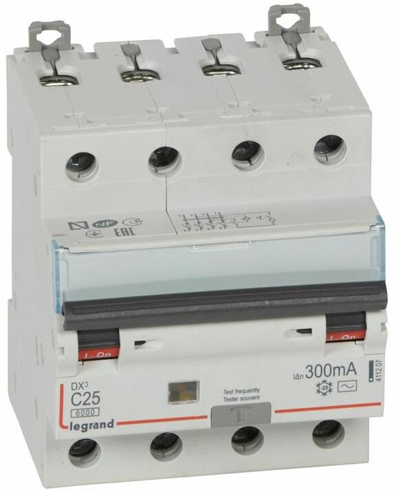 ДТЗ комбинирана DX3 4P 25A крива C 300mA тип AC 6kA 4 мод. Legrand, LEGRAND НИСКО НАПРЕЖЕНИЕ, 411207