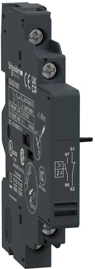 Блок помощни контакти TeSys GVxP 1NO-1NC страничен монтаж SE, SCHNEIDER ELECTRIC НИСКО НАПРЕЖЕНИЕ, GVAD1001