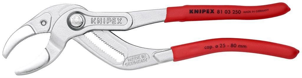 Клещи за сифони и ВиК връзки, хромирани, червена ръкохватка 250мм, Knipex - K8103250