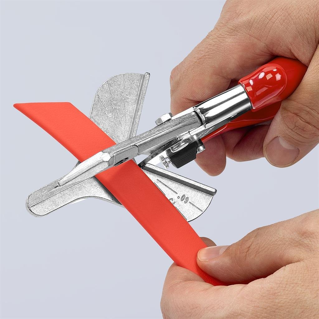 Ножици за гума, хромирани, червена ръкохватка 215мм, с фиксатор, Knipex - K9435215