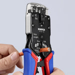 Инструмент за кримпване на RJ45, RJ11 и RJ10, заголване и рязане, синьо-червена ръкохватка 200мм, с пружина, Knipex - K975112