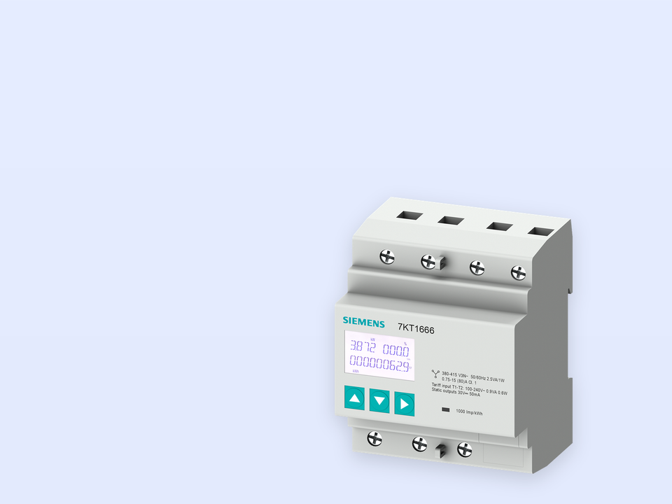 Трифазен електромер за ДИРЕКТНО мерене на ел. енергия SENTRON, Modbus, 2 тарифи, за DIN монтаж 4 мод, 80A, MID Siemens, SIEMENS, 7KT1666-0EE00-0EE0