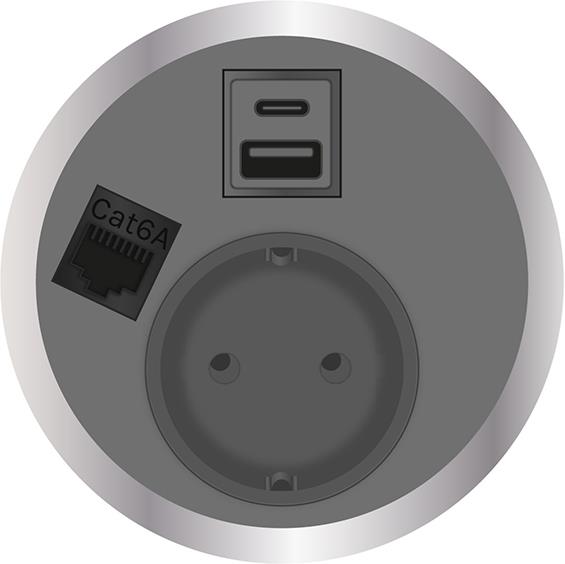 Модул Port El с 1х Шуко, USB тип A+C и 1х RJ45 Cat.6A, цвят Сив, ABL, ABL Сърбия, 2F22F1A4