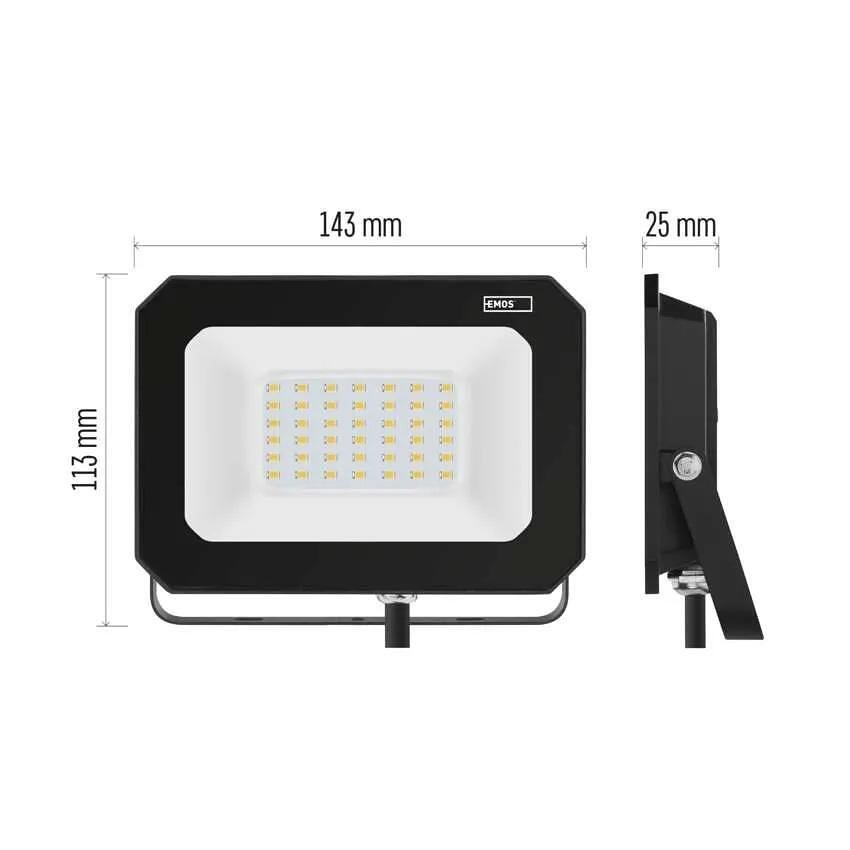 Прожектор LED 30W 4000K 3000lm 120° x 120° 25000h IP65 черен SIMPO EMOS