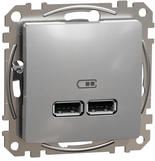 Розетка 2хUSB за зареждане тип A+A 2.1A 10.5W цвят Алуминий Sedna SE, SCHNEIDER ELECTRIC, SDD113401