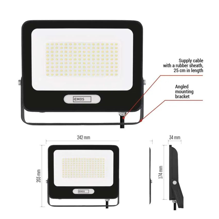 Прожектор LED 100W 4000K 10000lm 120° x 120° 20000h IP65 черен GLARO EMOS, ZS2254B