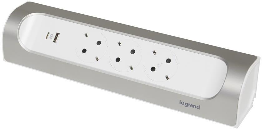 Разклонител ъглов сив 3x2P+E без кабел с USB A+C 3A 15W Corner NEW Legrand, LEGRAND, 694504
