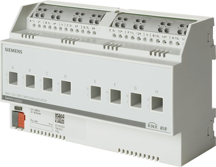 Актуатор изходи N530D51 8х 230Vac 6A 8DIN KNX Siemens, 5WG1530-1DB51