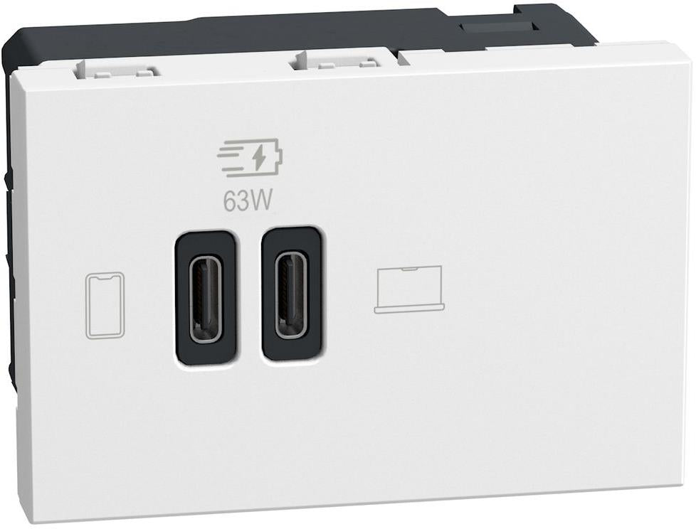 Розетка 2xUSB за зареждане тип C Power Delivery 63W 3 мод. цвят Бял Light Now Bticino, BTICINO, YW4395CC