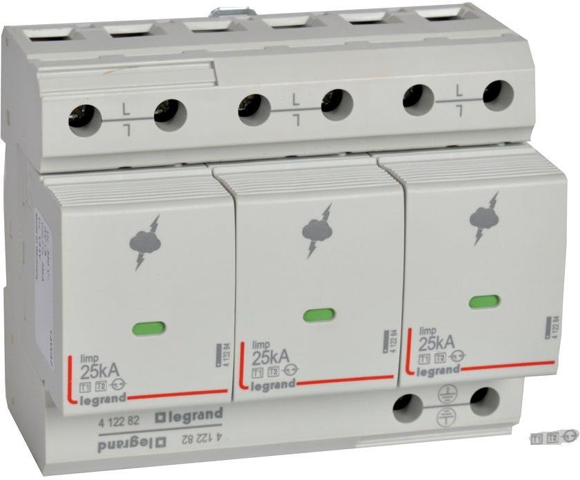 Катоден отводител тип 1+2 SPD 25kA 350V 3P с индикация Legrand, LEGRAND НИСКО НАПРЕЖЕНИЕ, 412282
