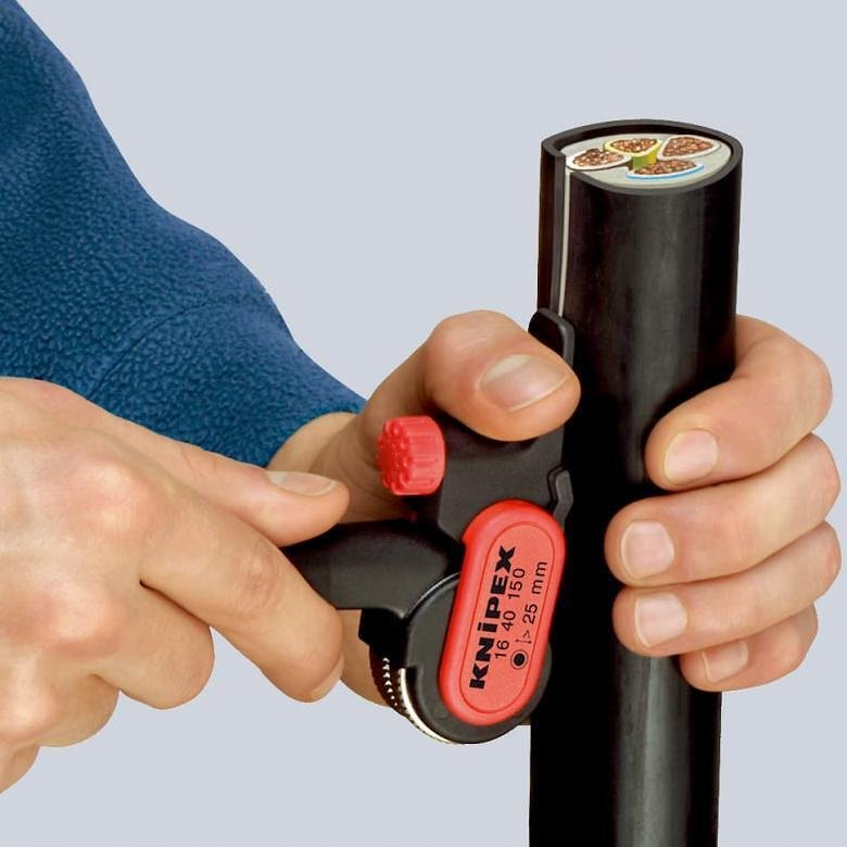 Кабелен нож, за изолация над Ø25мм, черна ръкохватка 150мм, Knipex - K1640150