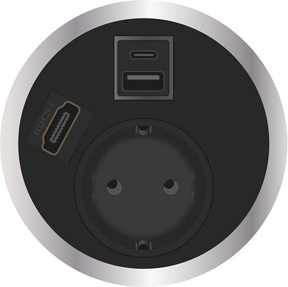 Модул Port El с 1х Шуко, USB тип A+C и HDMI, цвят Черен, ABL, ABL Сърбия, 2F20F1B5