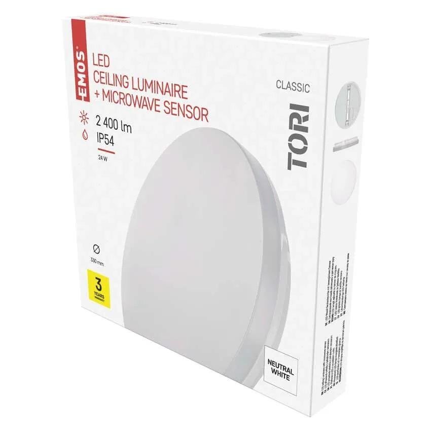Плафон LED DN330 24W 4000K 2400lm 120° 30000h IP54 с датчик TORI EMOS
