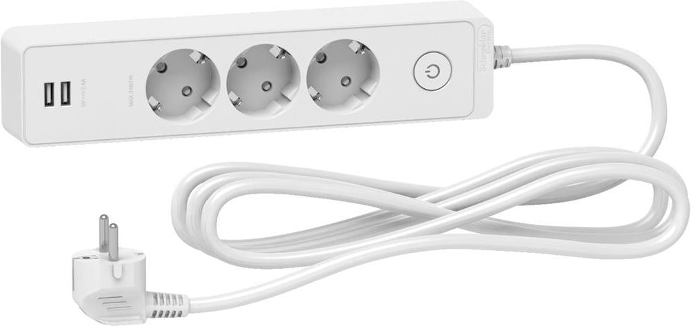 Разклонител бял 3 гнезда, 2xUSB 3 метра /1.5mm2 и ключ серия UNICA SE, SCHNEIDER ELECTRIC, ST943U3W