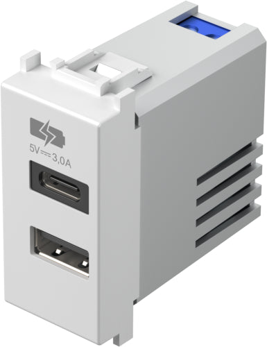 Розетка 2хUSB за зареждане тип A+C 3A 15W 1 мод. цвят Бял мат Modul TEM /до изчерпване/, EM68MW