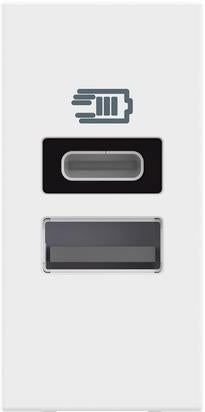 Розетка 2xUSB за зареждане тип A+C 3A 15W 1 мод. цвят Бял /блистер/ Classia Bticino, BTICINO, RW4191AC