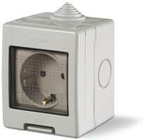Контакт шуко 16A единичен с детска защита моноблок IP55 Unibox, цвят СИВ Scame- 136.5122-407
