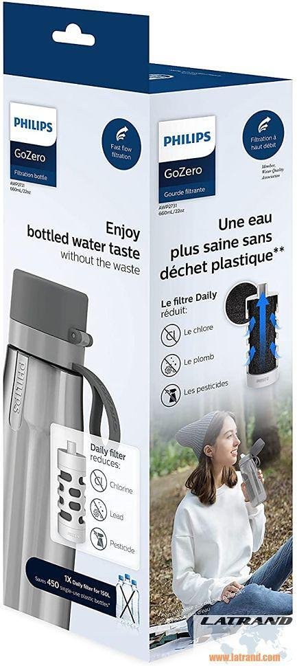 Бутилка за филтрация Philips GoZero Daily 660 мл, сив - AWP2731GRR/58
