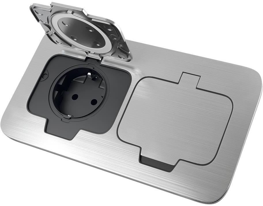 Контакт шуко ДВОЕН IP54, цвят стомана, Ø60mm, Commel, COMMEL, C043-802
