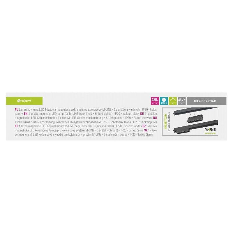 Линейна магнитна лампа за релсова система M-LINE, черна, 6 W, 480 lm, 4000 K, DPM, MTL-SPL-6W-B