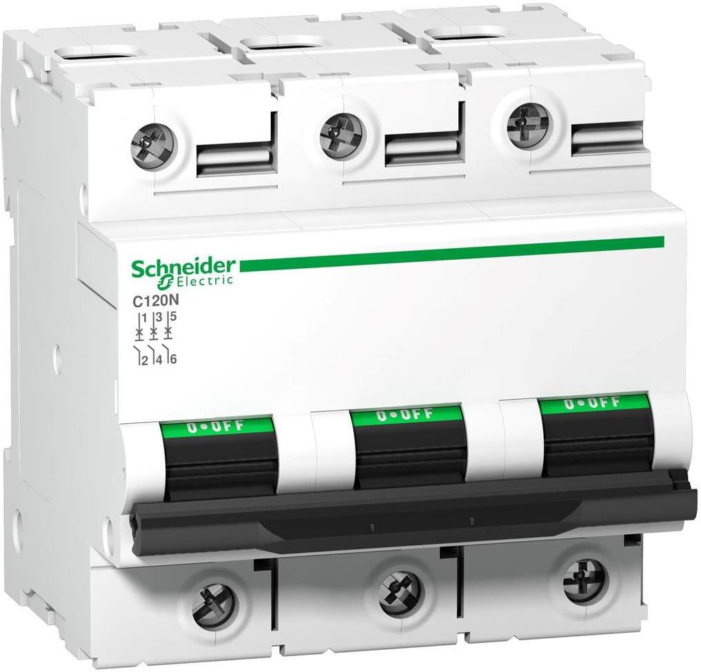 Автоматичен прекъсвач Acti 9 C120N 3P 100A крива D 10kA 4.5 мод. SE, SCHNEIDER ELECTRIC НИСКО НАПРЕЖЕНИЕ, A9N18388