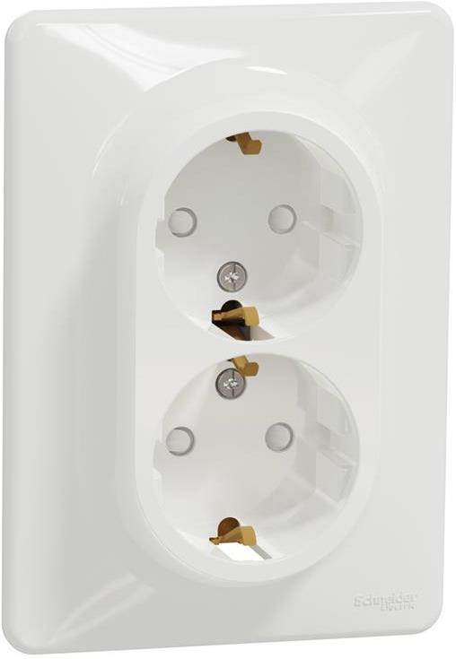 Контакт шуко ДВОЕН моноблок цвят Бял Sedna SE, SCHNEIDER ELECTRIC, SDD311221