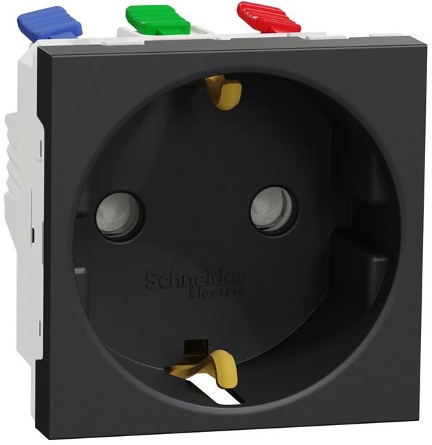 Контакт шуко с детска защита авт. 2 мод. цвят Антрацит Unica SE, SCHNEIDER ELECTRIC, NU305754