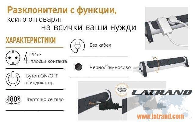 Разклонител  4x2P+E без кабел Premium NEW Legrand 694545 ЧЕРЕН