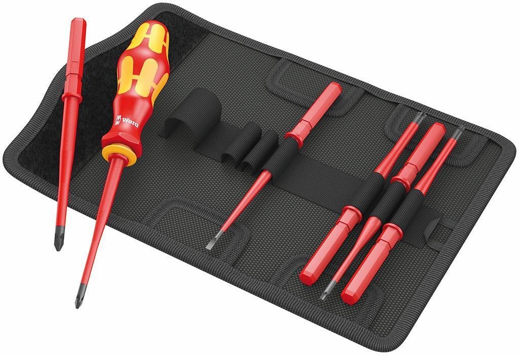 Комплект отвертки, 1x ръкохватка и 6х изолирани остриета, 7 extra slim 1 Kraftform Kompakt VDE 1000V Wera - W003475