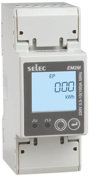 Монофазен мерител за ДИРЕКТНО мерене на ел. енергия, импулсен изход и Modbus, еднотарифен, за DIN монтаж 2 мод, 100A, Selec, FRODEXIM, EM2M-1P-C-100A