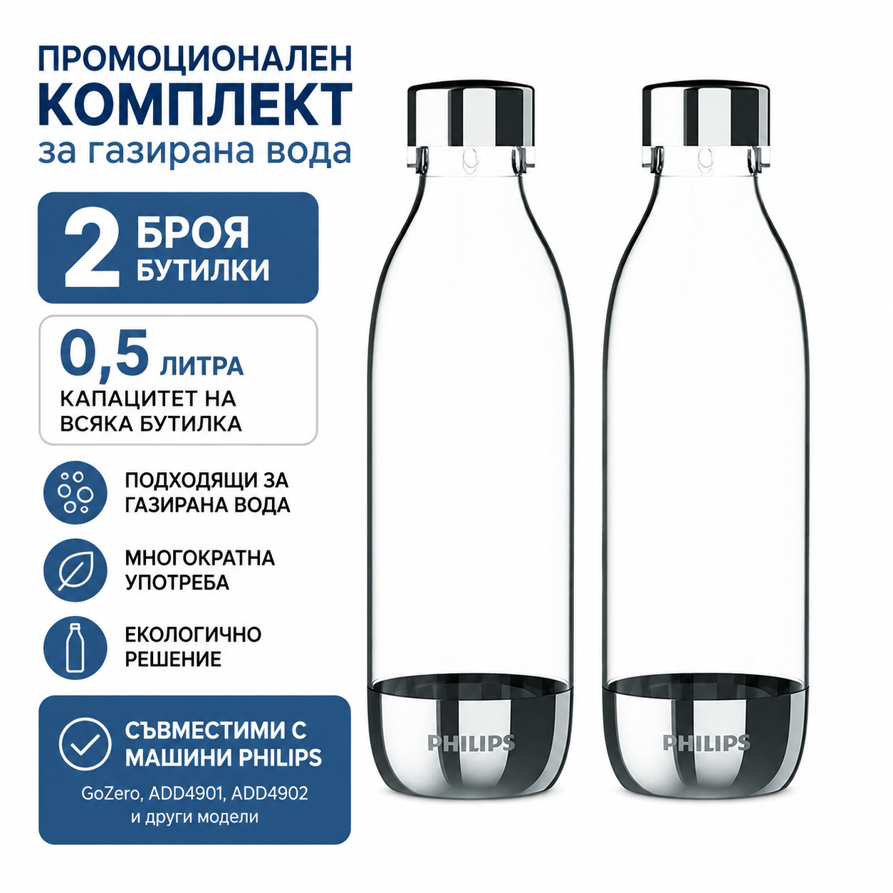 БУТИЛКА ЗА СОДА ADD919P2, 0.5л, 2БР. PHILIPS