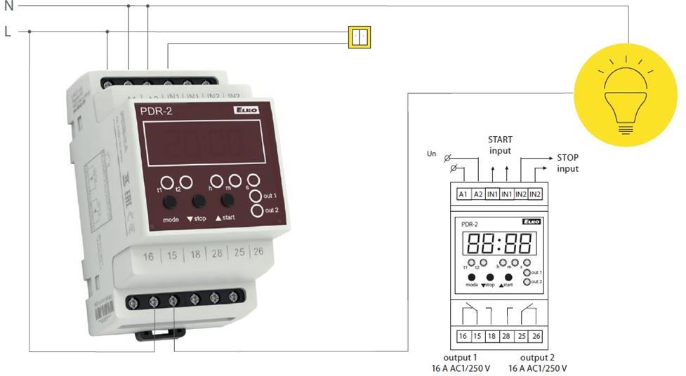 Реле за време, мултифункционално, 16x 0.01s…100h, LCD, 2c/o 16A, 12...240Vac/dc, 3DIN, Elko EP, ELKO EP, PDR-2A/UNI
