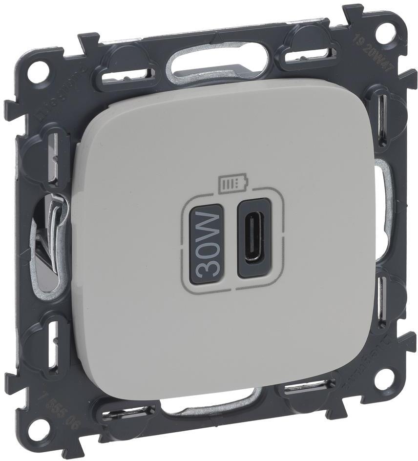 Розетка USB за зареждане тип C Power Delivery 30W цвят Перла Valena Allure (комплект с механизъм) Legrand, LEGRAND, 755510