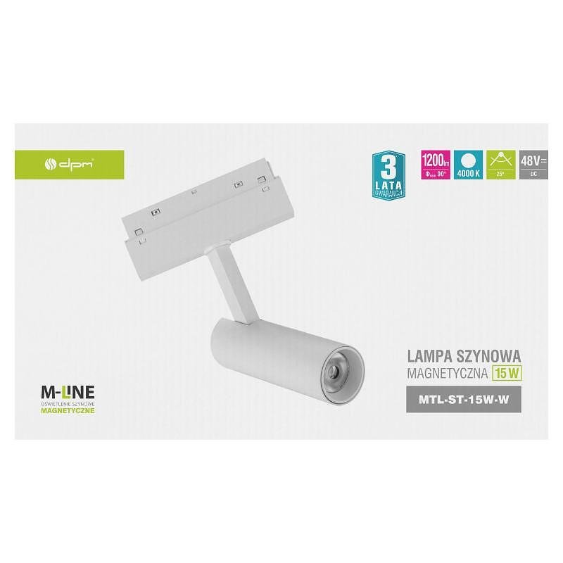 Магнитна лампа за релсова система M-LINE, бяла, 15 W, 1200 lm, 4000 K, DPM, MTL-ST-15W-W