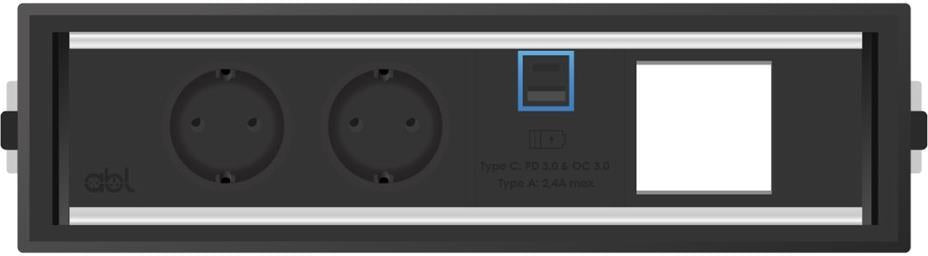 Модул Level-C 4M с 2х Шуко, USB тип A+C и 1х празен модул, цвят Черен/Черен, ABL, ABL Сърбия, 2G0BF2A4