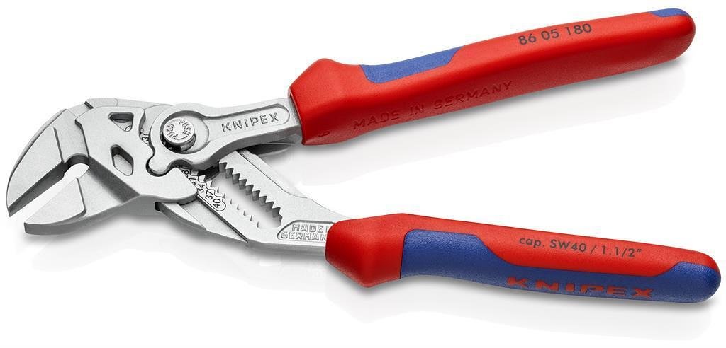 Клещи раздвижени, хромирани, синьо-червена ръкохватка 180мм, Knipex - K8605180