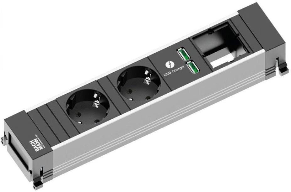 Модул за POWER FRAME 4M с 2х Шуко, USB тип A+C и 1х празен модул, цвят Черен, Bachmann, BACHMANN, B916.504