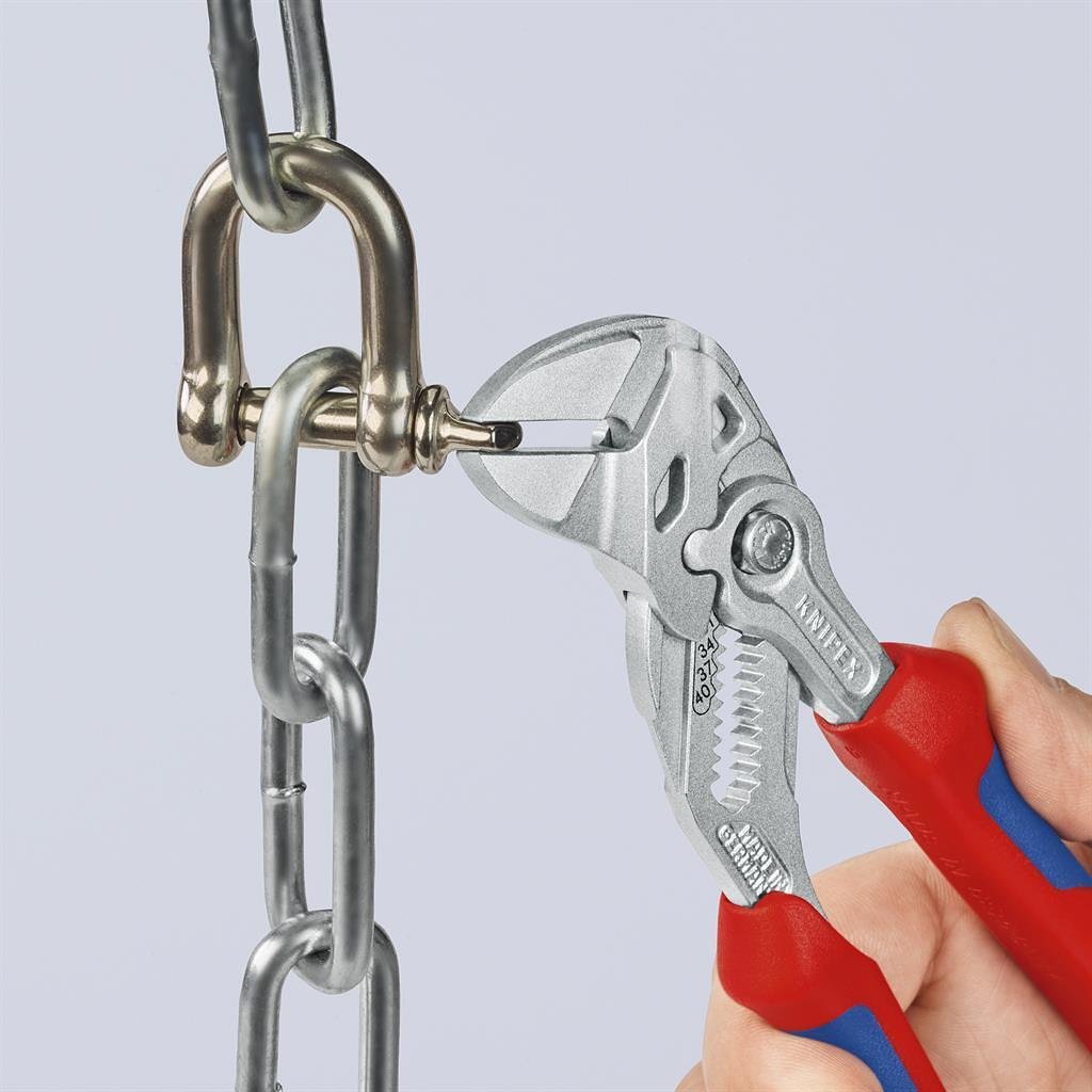 Клещи раздвижени, хромирани, синьо-червена ръкохватка 180мм, Knipex - K8605180