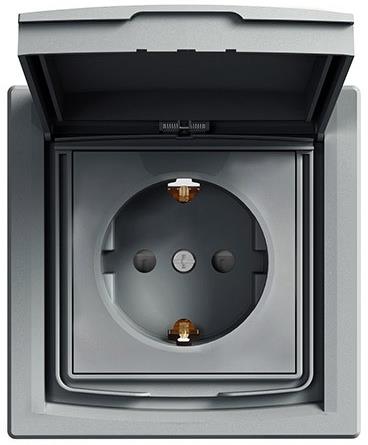 Контакт ШУКО 16A с капак IP44 и детска защита моноблок цвят Стомана Asfora SE, SCHNEIDER ELECTRIC, EPH3100362