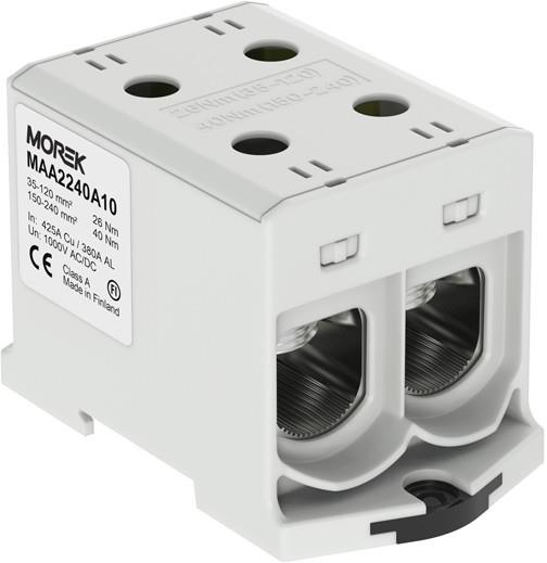 Тунелна клема СИВА 1P 425A с 4 отвора OTL240-2 2xAl/Cu 35-240mm² 1000V MOREK, MAA2240A10