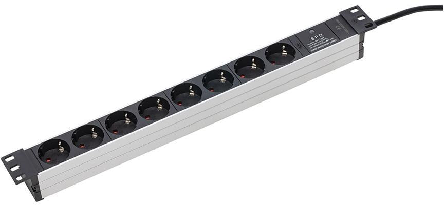 Разклонител PDU 19" 1U 8x Шуко, с SPD арестор, кабел 2m и щепсел 16A AS Schwabe, AS - SCHWABE, AS18193