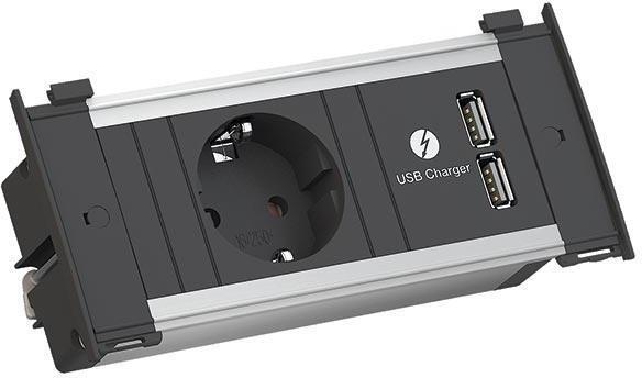 Модул за KAPSA XS с 1х Шуко и USB тип A+A, цвят Черен, Bachmann, BACHMANN, B927.251