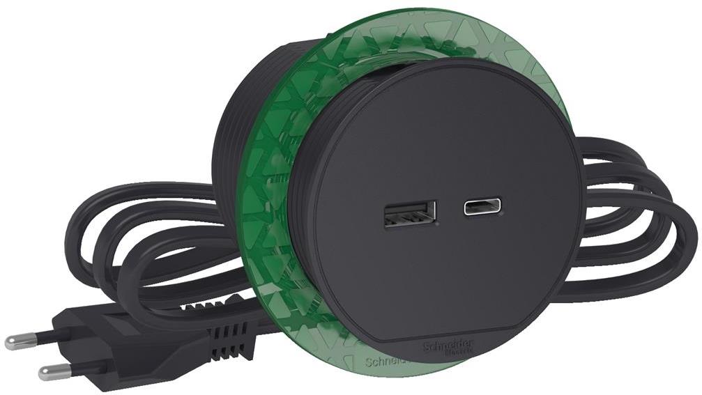 Модул за вграждане в бюро 2xUSB тип A+C, кабел 2м, цвят Антрацит Unica System+ SE, SCHNEIDER ELECTRIC, INS44009