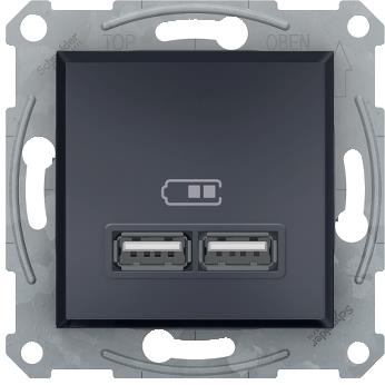 Розетка 2хUSB за зареждане тип A 2.1A 10.5W цвят Антрацит Asfora SE, SCHNEIDER ELECTRIC, EPH2700271
