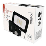 Прожектор LED 20W 4000K 2000lm 120° x 120° 25000h IP44 черен с датчик SIMPO EMOS