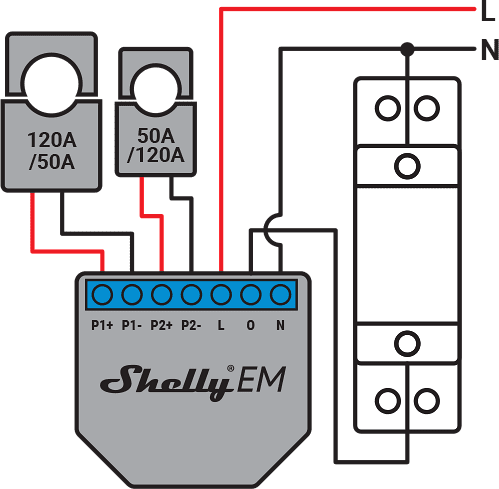 Микромодул Smart монофазен мерител 2х 120A Shelly EM - 262207