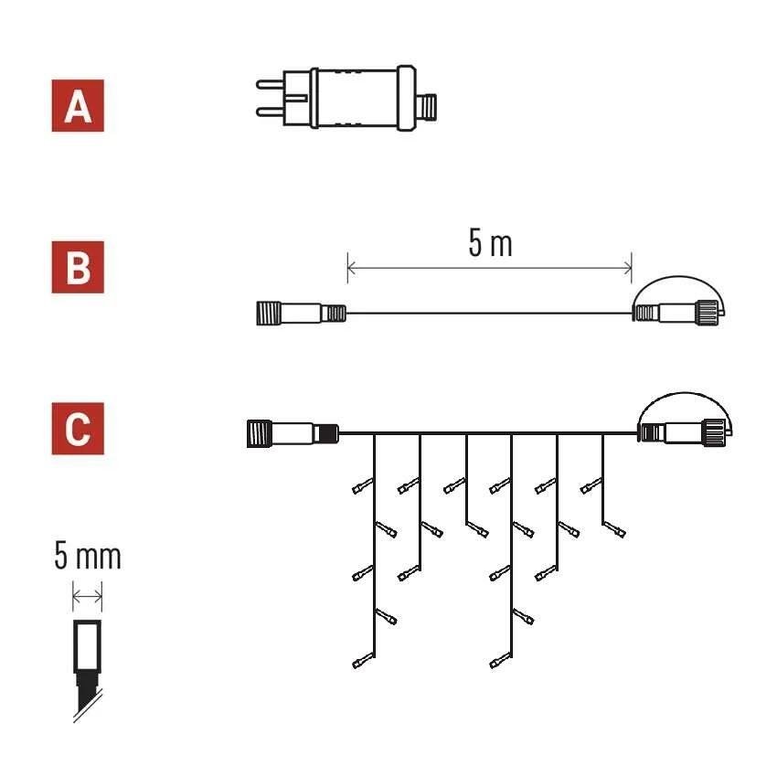 Комплект коледни лампички 100x LED студена светлина 2.5x0.9м IP44 с таймер CONNECT EMOS - D1CC03