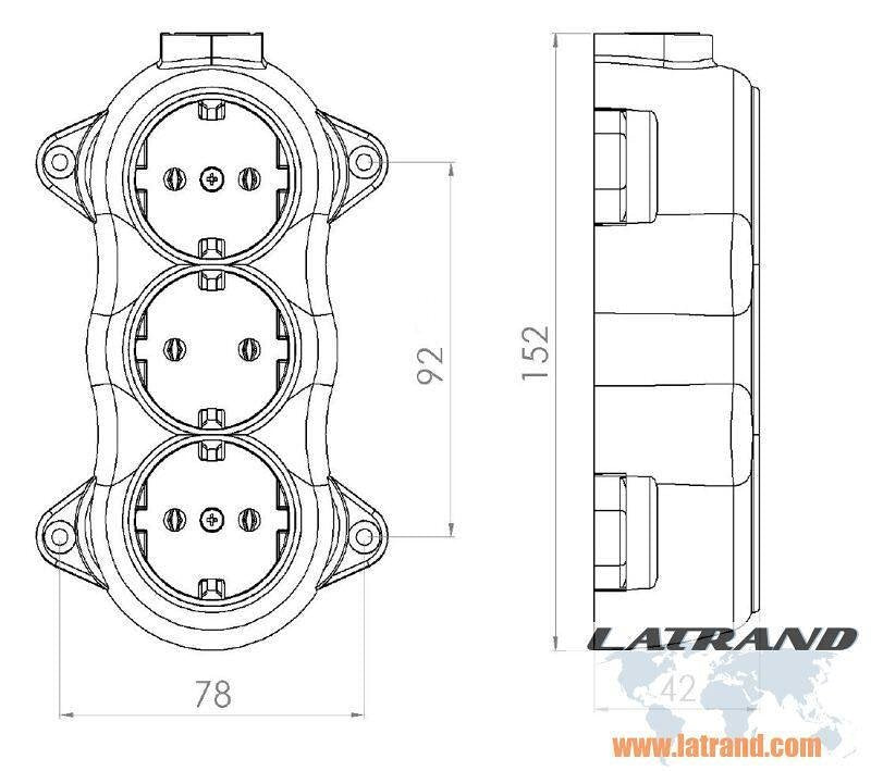 ATRA - Троен контакт шуко 16А открит монтаж IP21 черен - 5221, АТРА