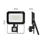 Прожектор LED 30W 4000K 3000lm 120° x 120° 25000h IP44 черен с датчик SIMPO EMOS